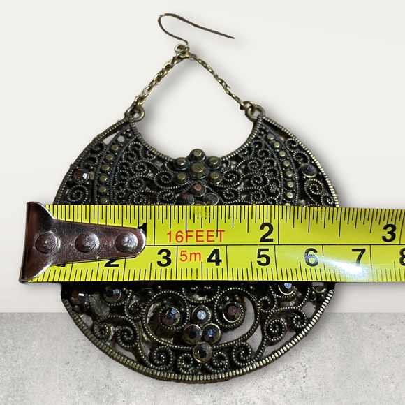 Bronze Round Jeweled Earrings - Picture 3 of 4